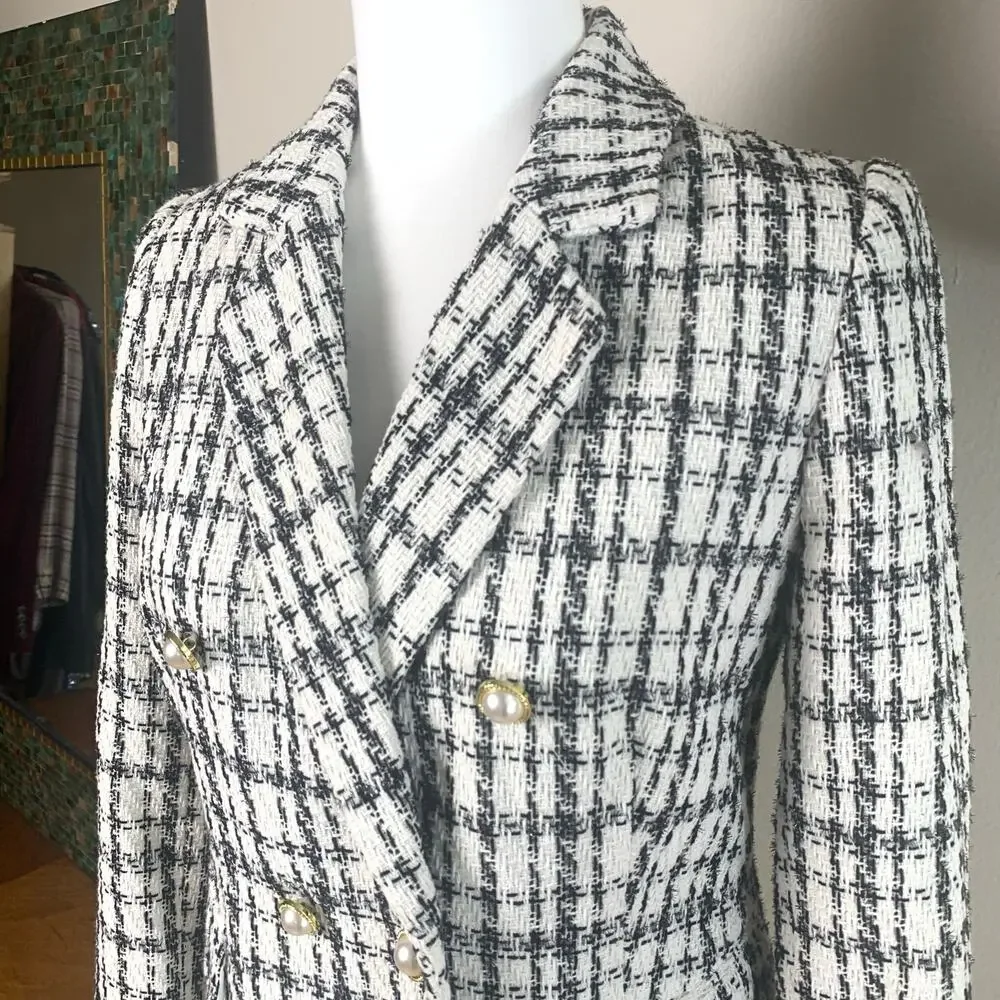 NEW Nanette Lepore Size 4 Double Breasted Tweed Blazer Jacket Plaid Career Work_4